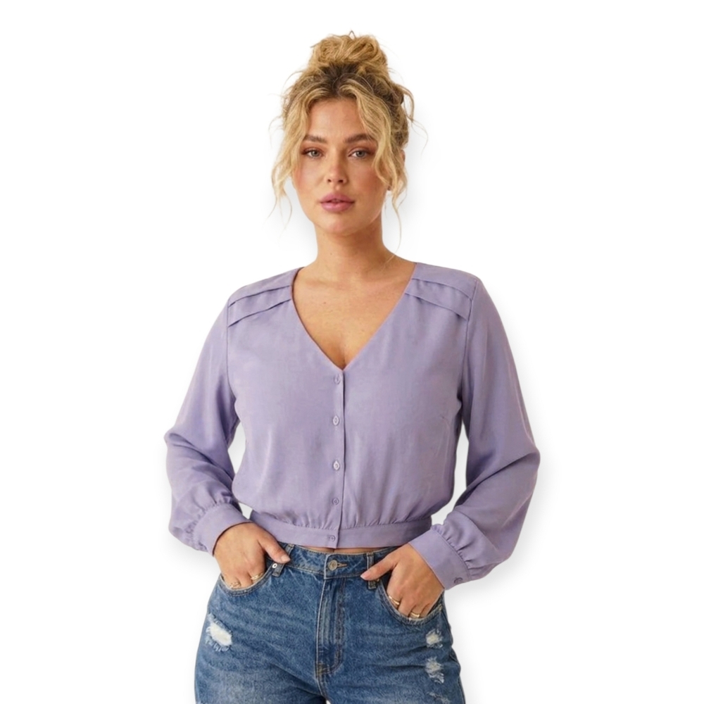 Frank and Oak Cropped Orchid Lavender Shirred Blouse